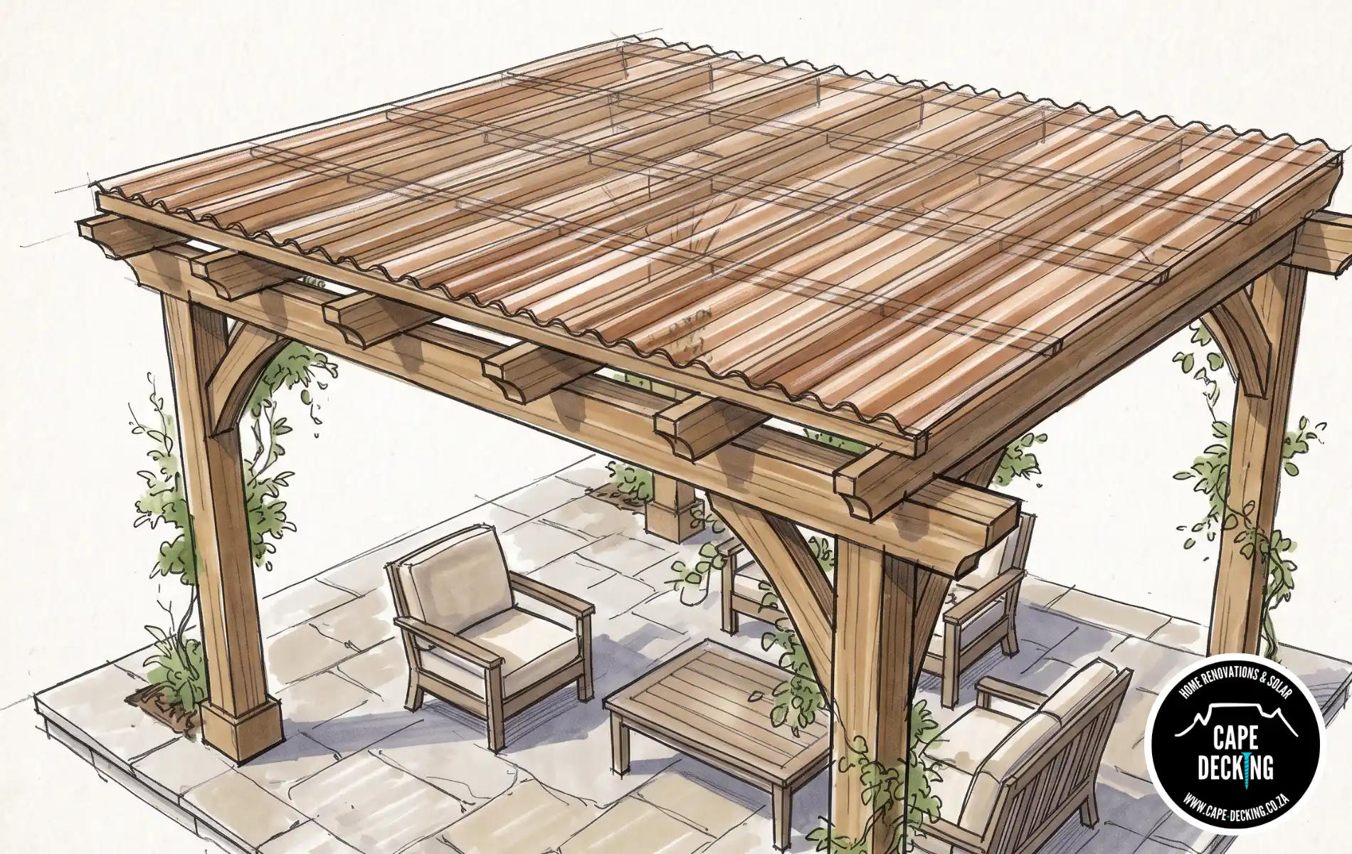 Wooden Pergola - Polycarbonate Roof Sheeting - Translucent Bronze - Cape Decking