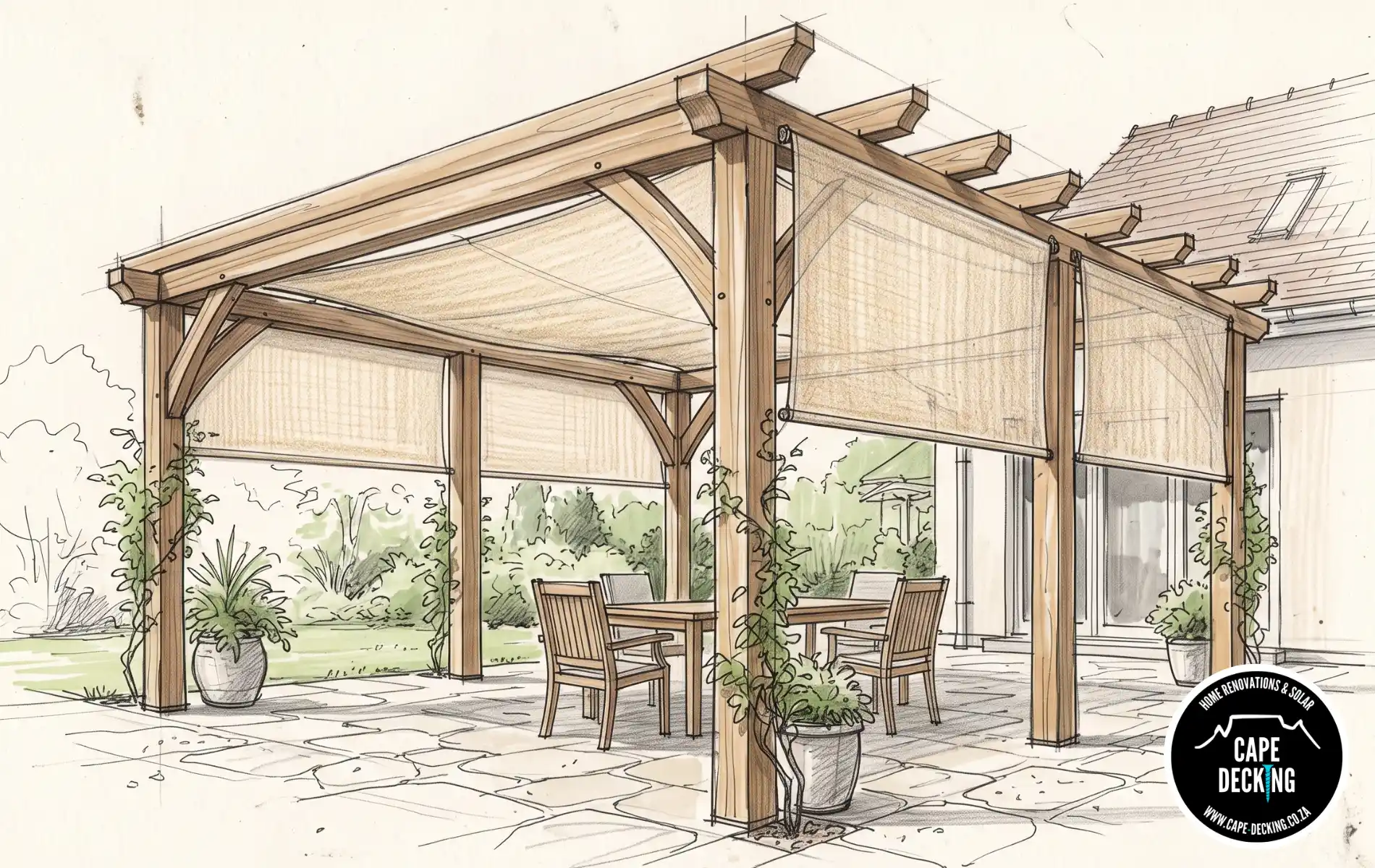 Wooden Pergola - Shade Cloth - Stretched Fabric - Cape Decking